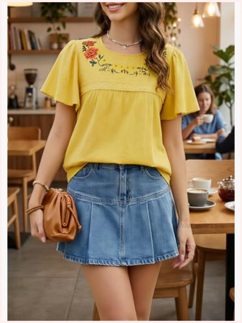 Boho Floral Embroidered Tunic Top Short Sleeve Crewneck Blouse Casual Summer - Picture 3 of 7